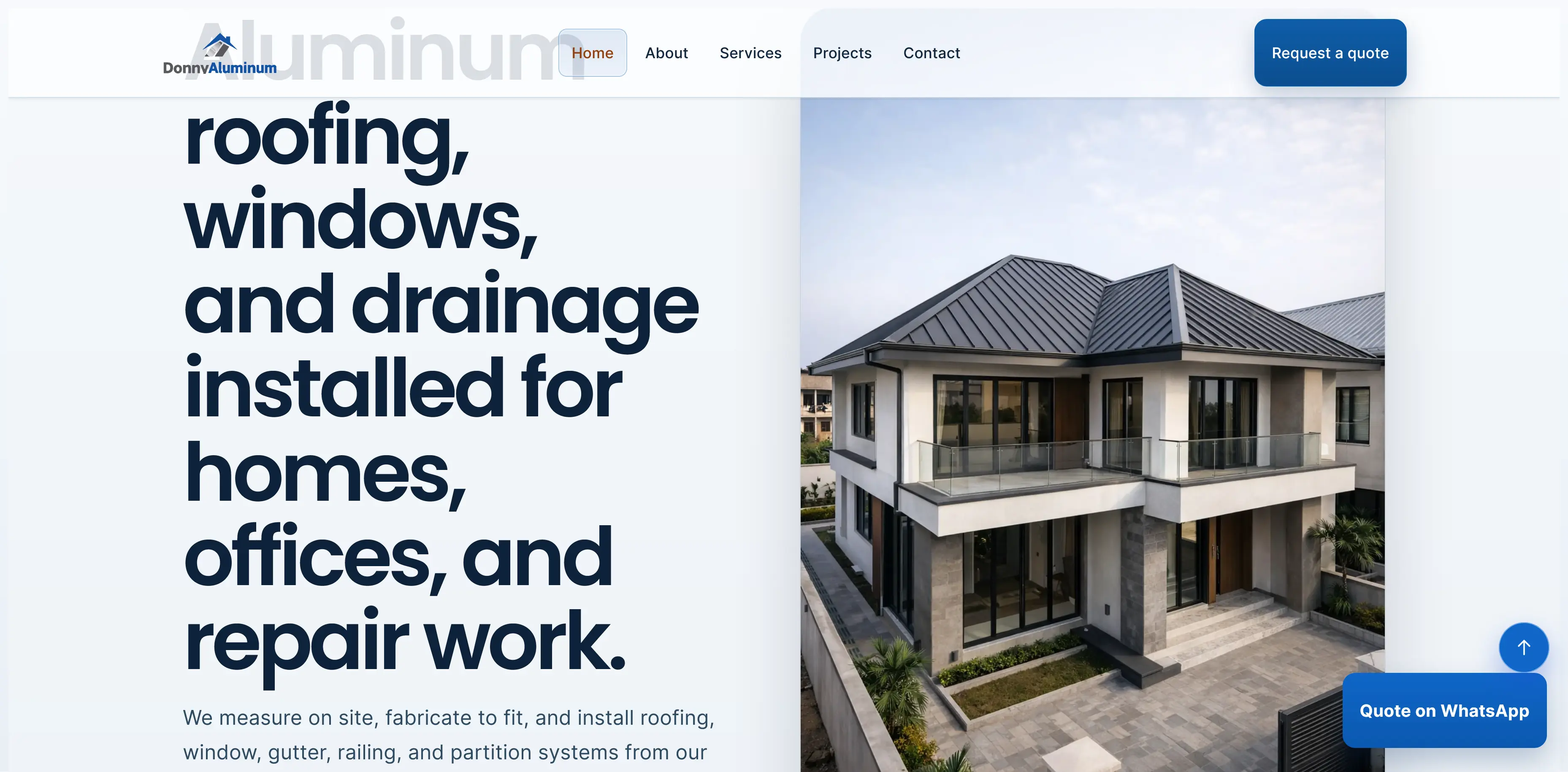 DonnyAluminium quote-first service website screenshot